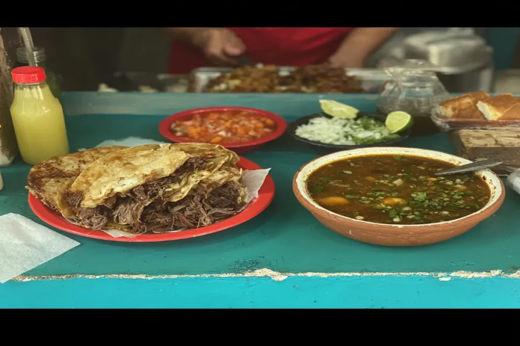 Quesabirria tacos with consommé at Birriería Obregón