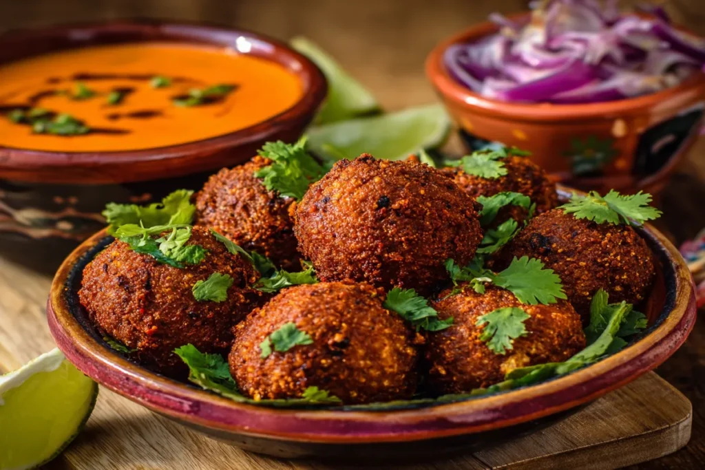close-up of crispy birria ball with melted cheese