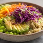 Peanut ginger bowl with avocado and edamame