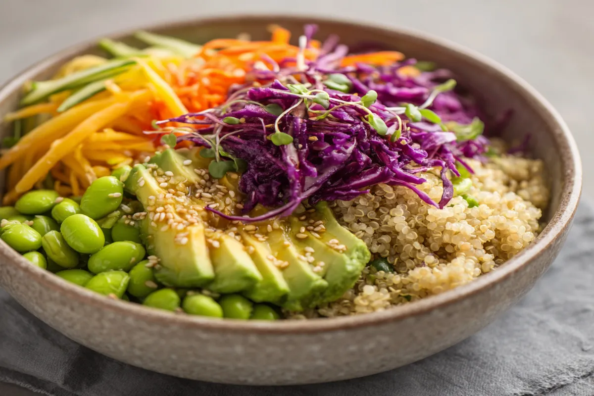 Peanut ginger bowl with avocado and edamame