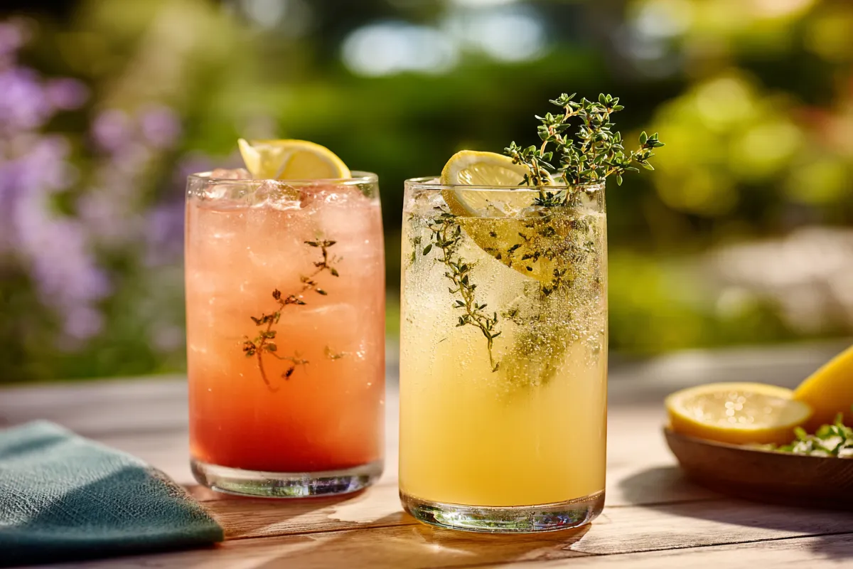 Batch Ginger Lemonade poured into mason jars with lemon slices