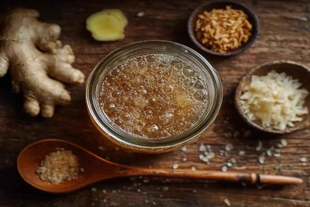 Bubbles inside a freshly fermented kombucha bottle