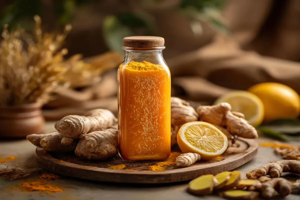 Ginger-Turmeric Immunity Shot in Glass Bottle