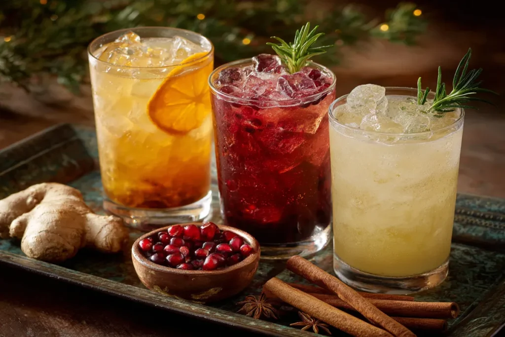 Three seasonal ginger tea drinks displayed together