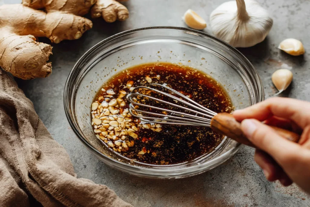 Chicken marinating in ginger sauce