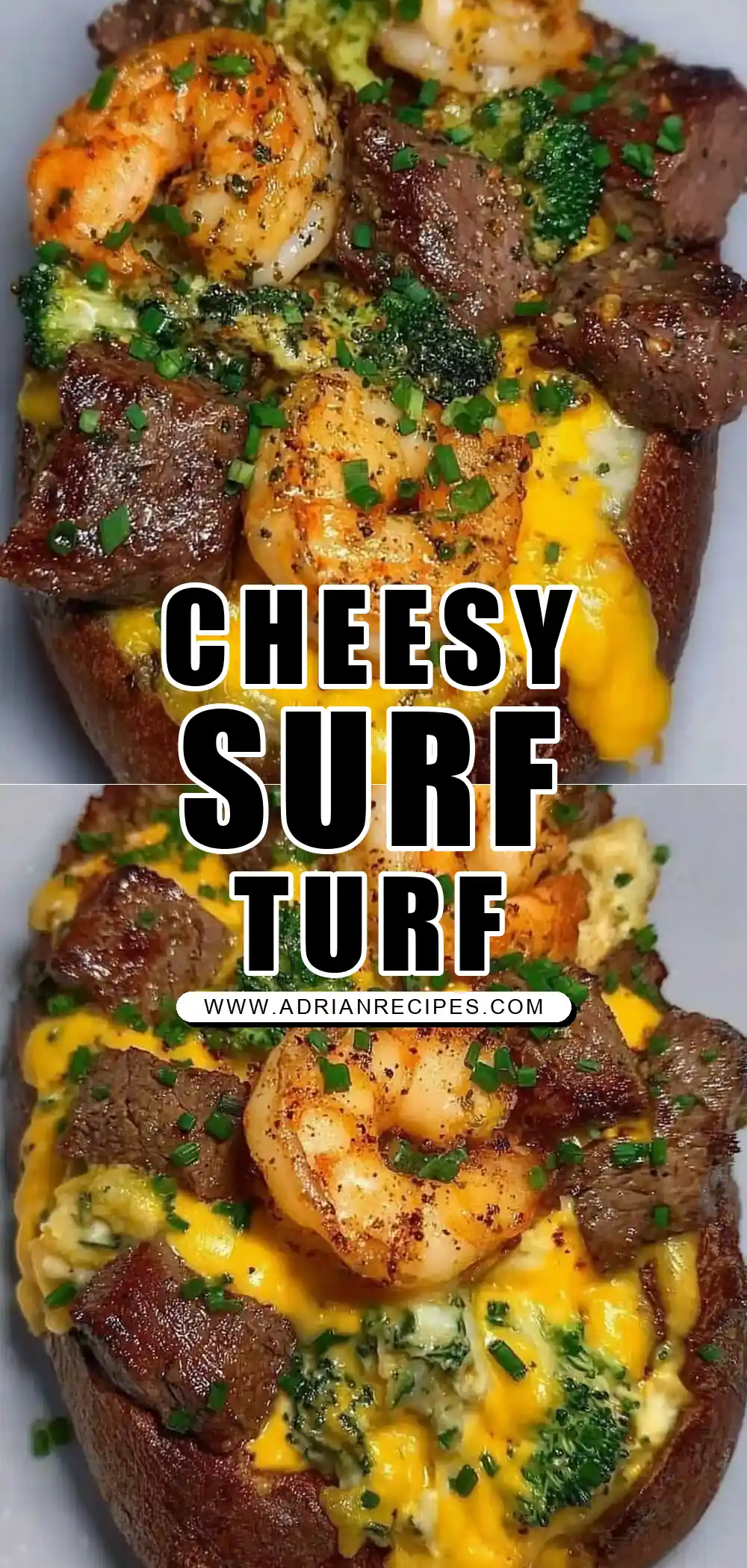 Steak & Shrimp Over a Cheesy Jumbo