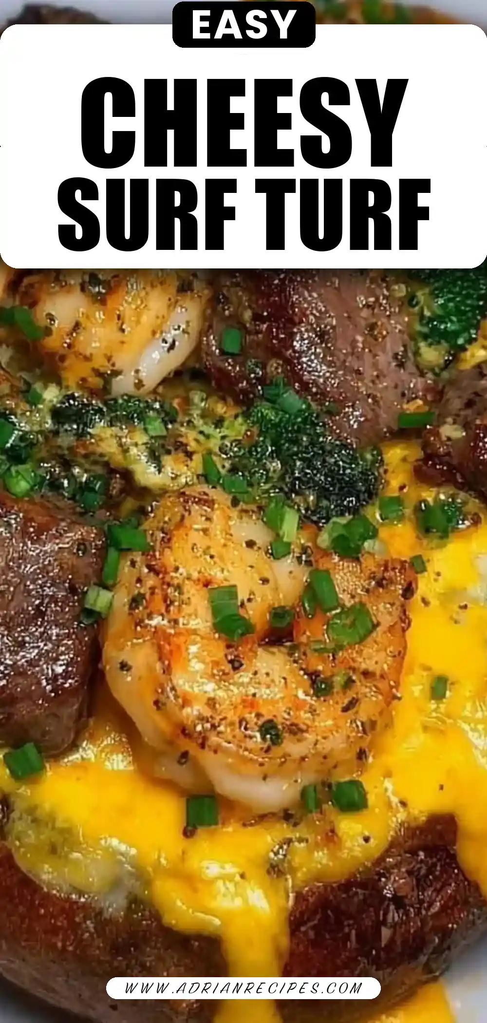 Steak & Shrimp Over a Cheesy Jumbo