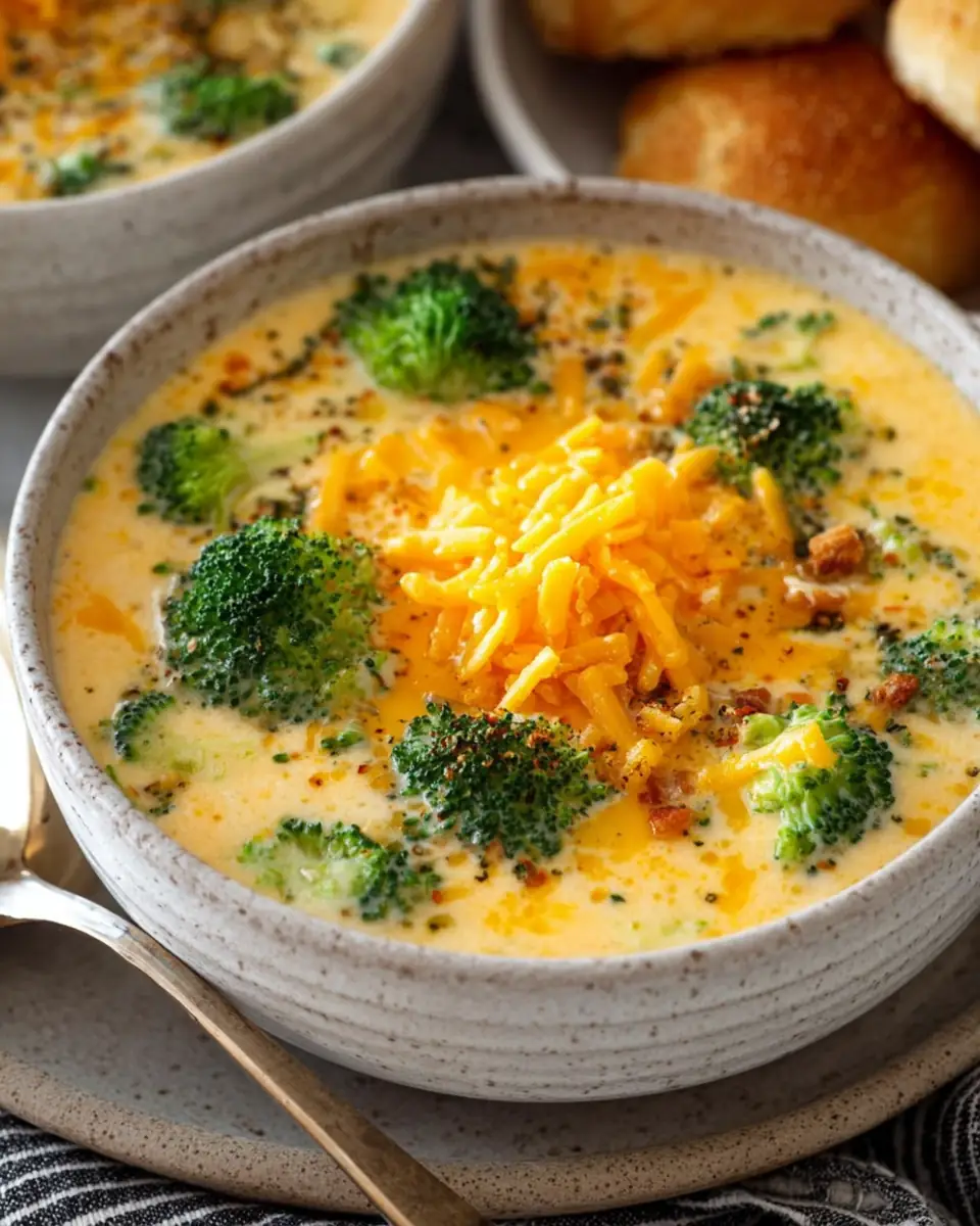 A delicious plate of Creamy Broccoli Cheddar Soup