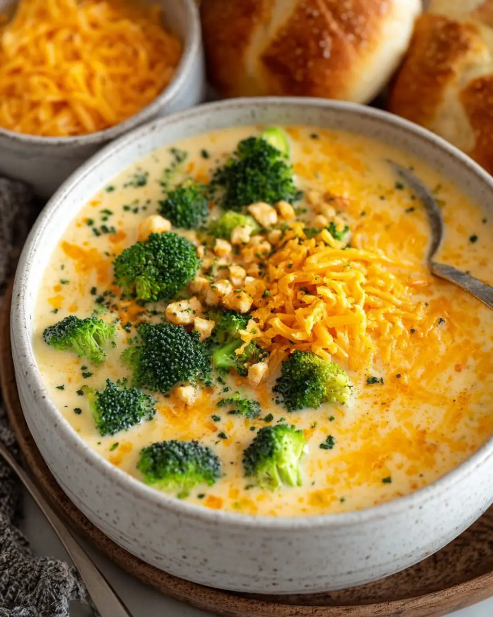 A delicious plate of Creamy Broccoli Cheddar Soup
