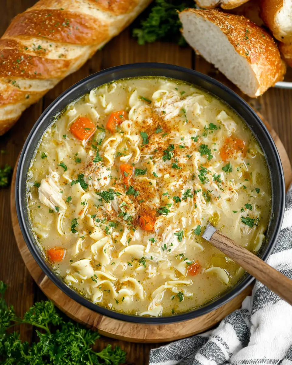 A delicious plate of Crockpot Creamy Chicken Noodle Soup