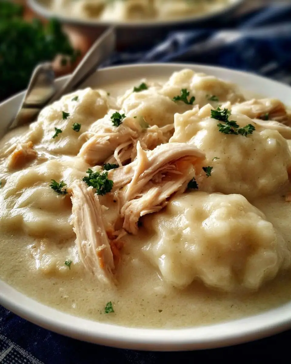 A delicious plate of Homestyle Chicken & Dumplings (Cracker Barrel-Inspired)