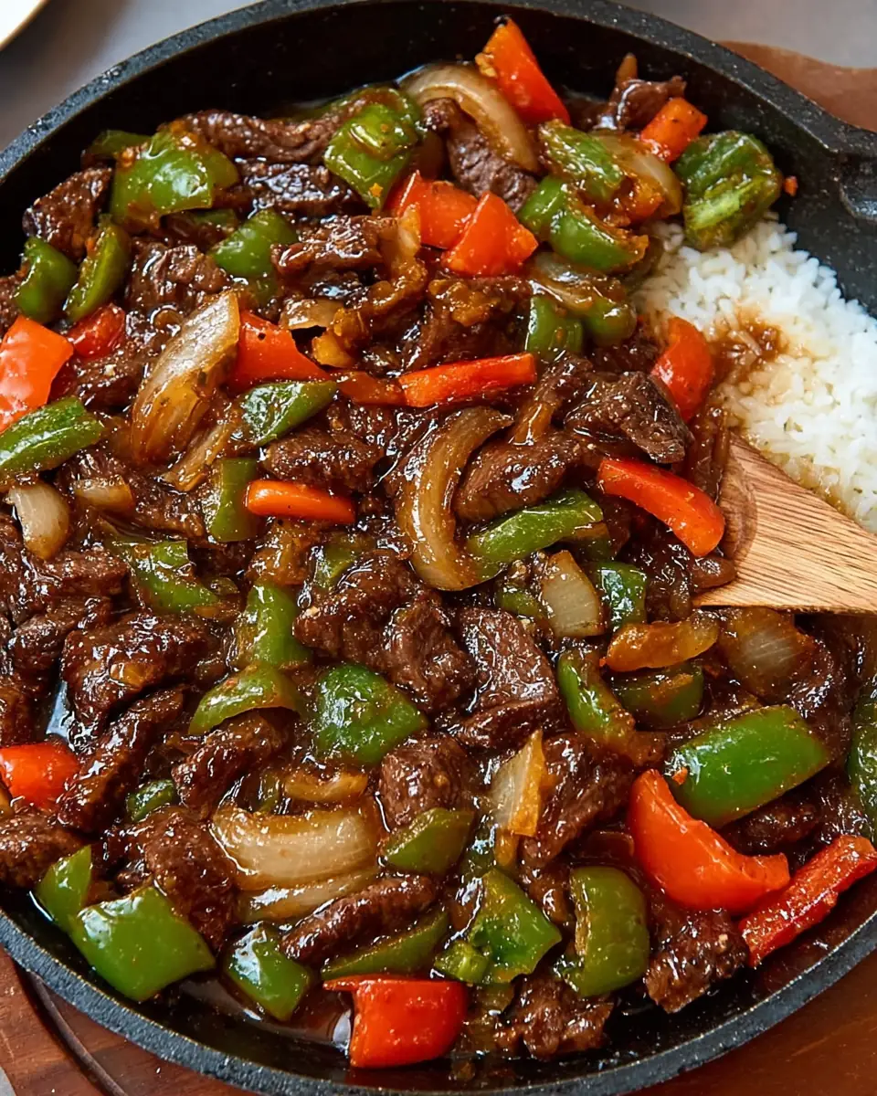 A delicious plate of Pepper Steak with Garlic Rice