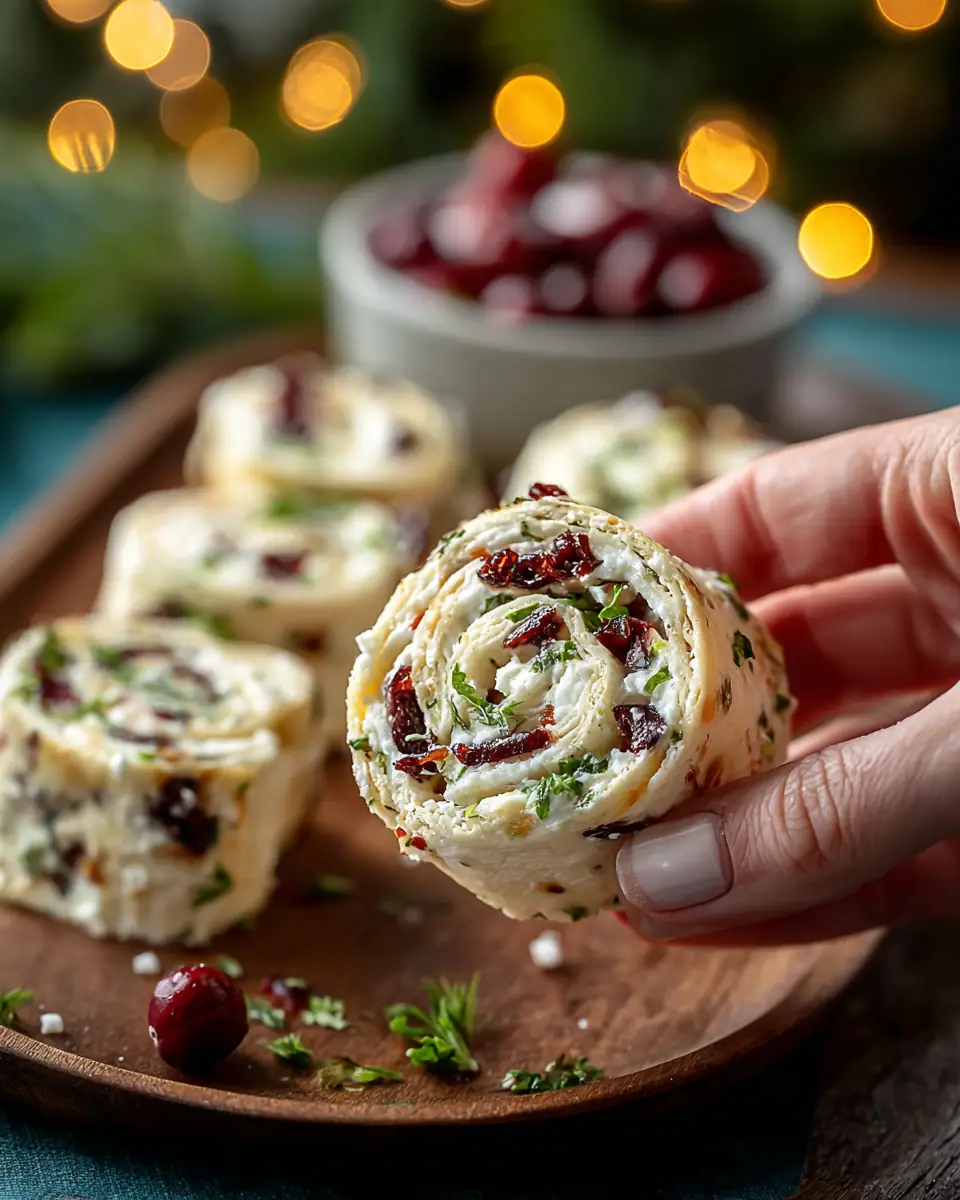 A delicious plate of Savory Christmas Cranberry Roll Ups