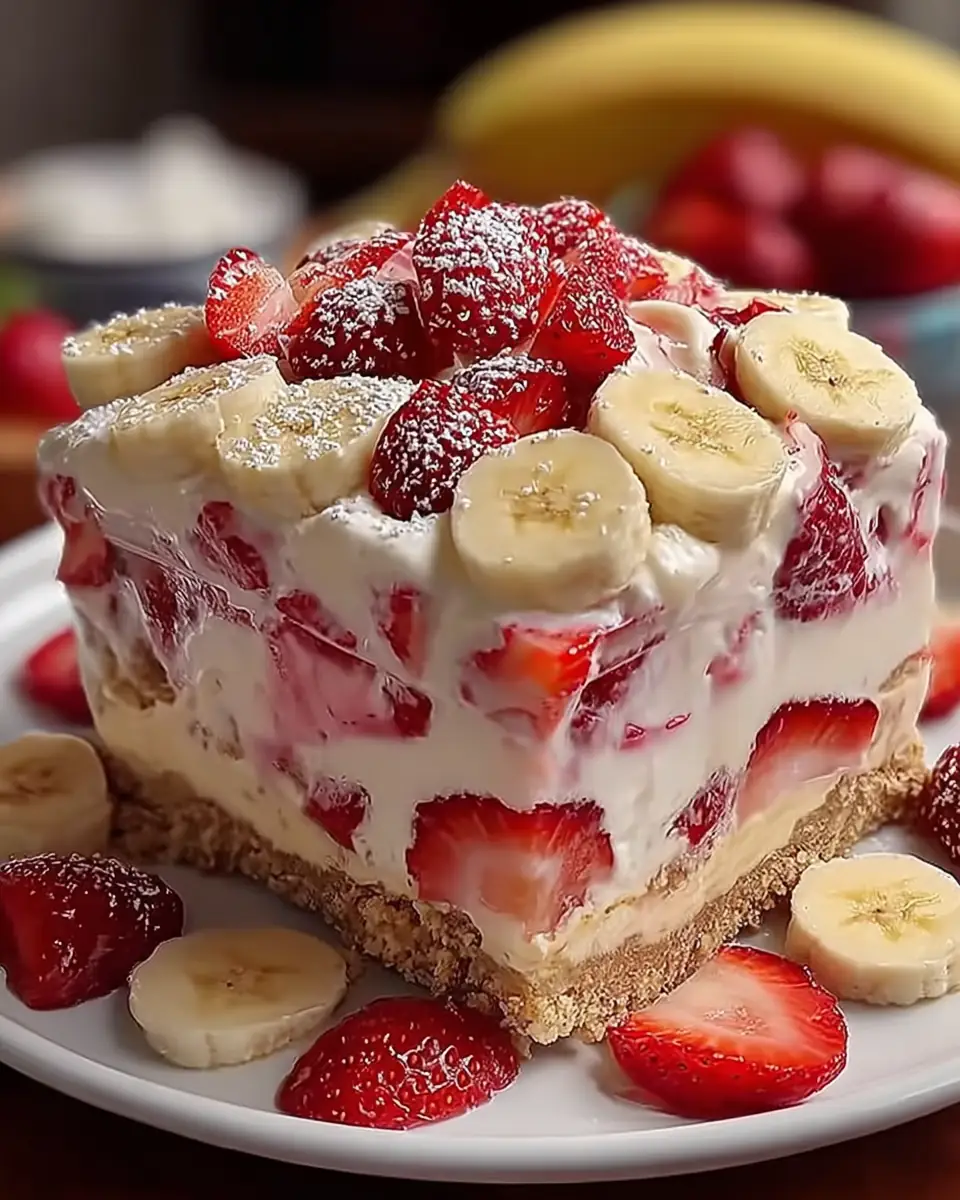 A delicious plate of Strawberry Banana Pudding Dream