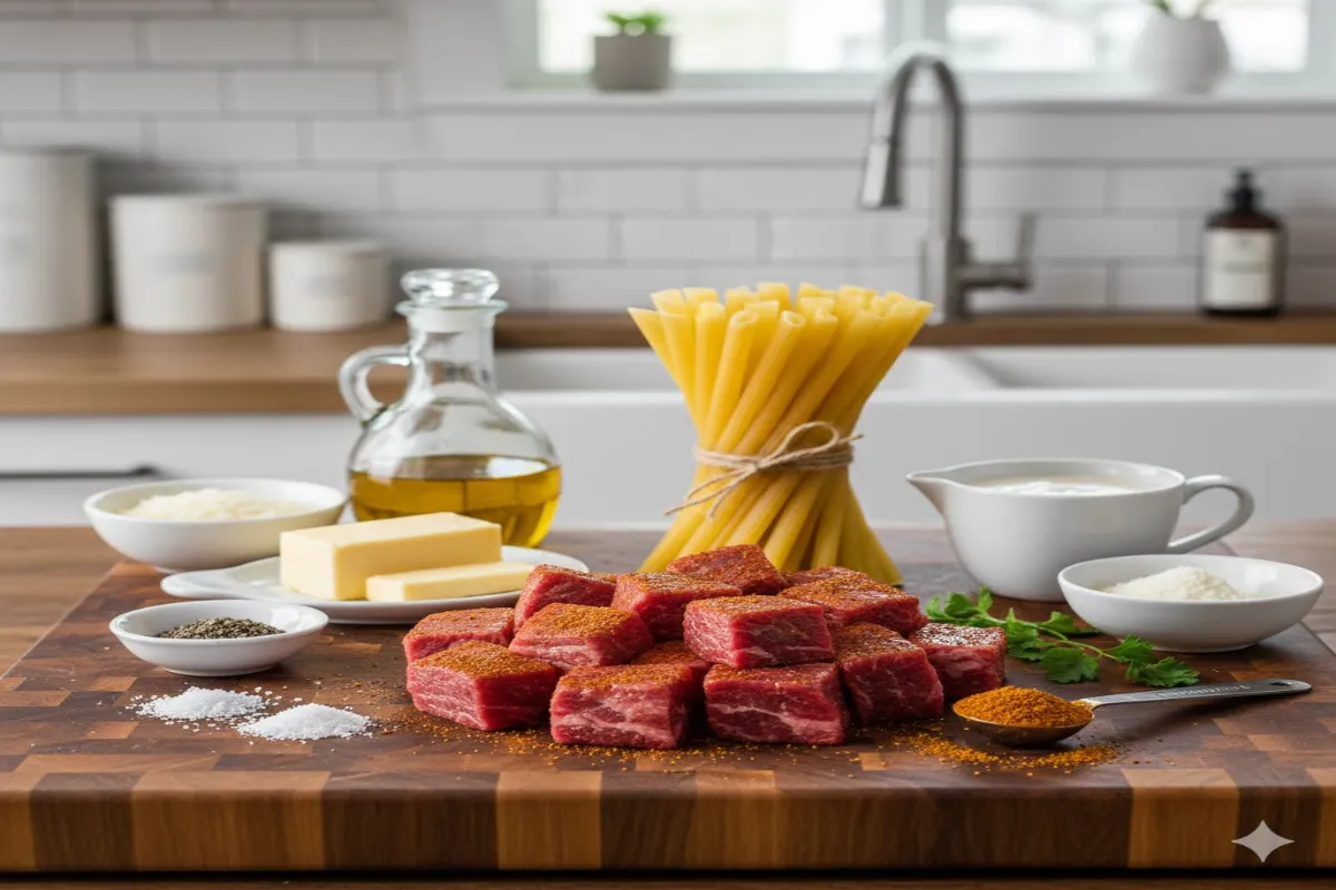 Cajun Steak Tips in Cheesy Rigatoni Parmesan Sauce