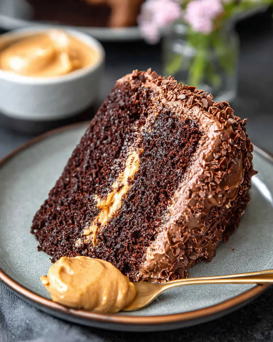 A delicious plate of Chocolate Cake with Chocolate Frosting