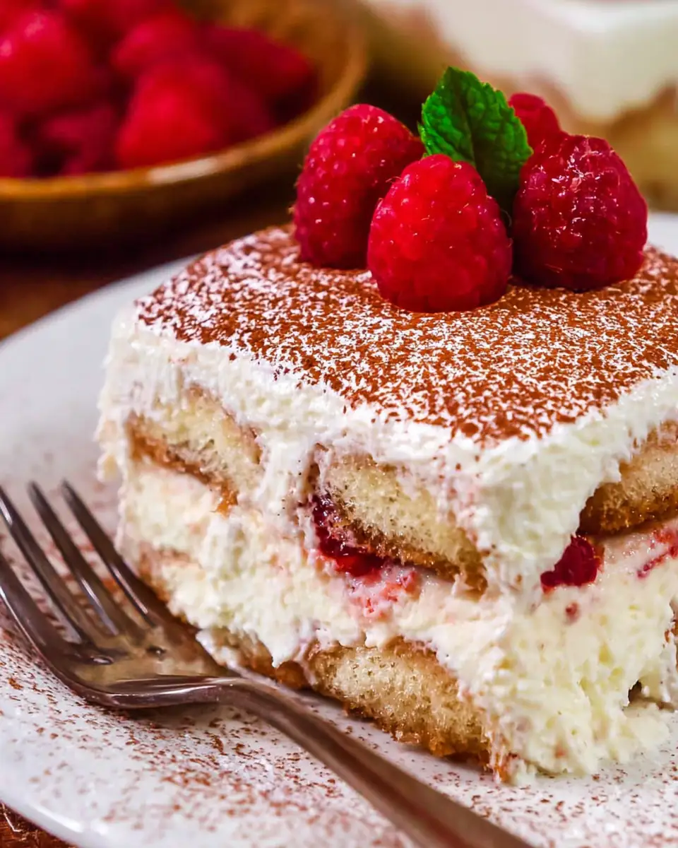 A delicious plate of Raspberry Tiramisu