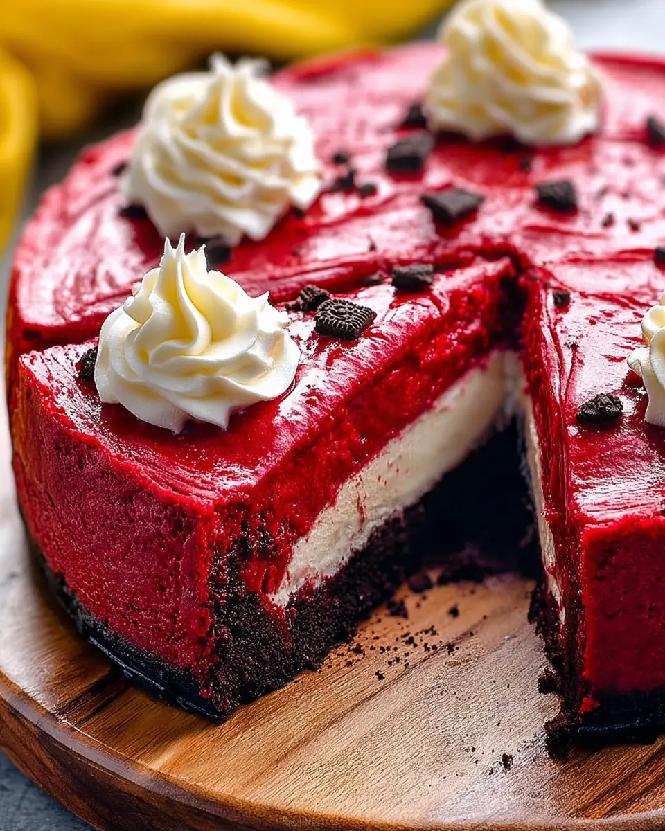 A delicious plate of Red Velvet Oreo Cheesecake