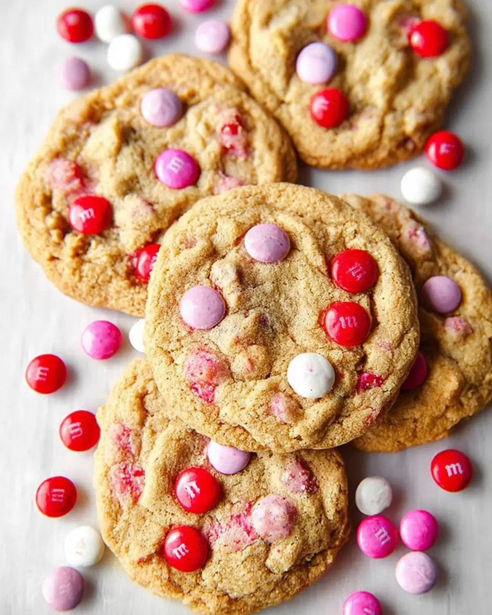 A delicious plate of Valentine’s Day M&M Cookies