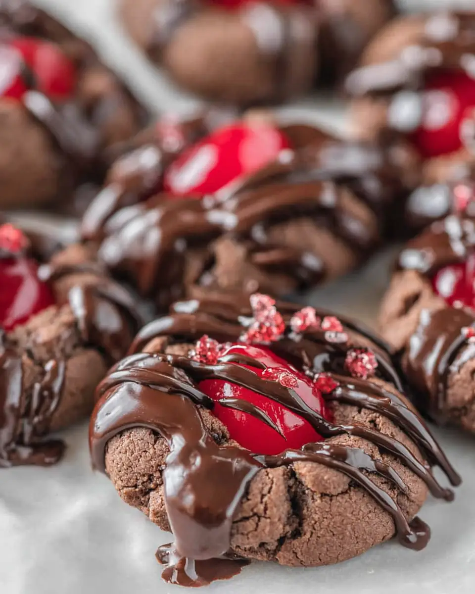 A delicious plate of Chocolate Cherry Thumbprint Cookies