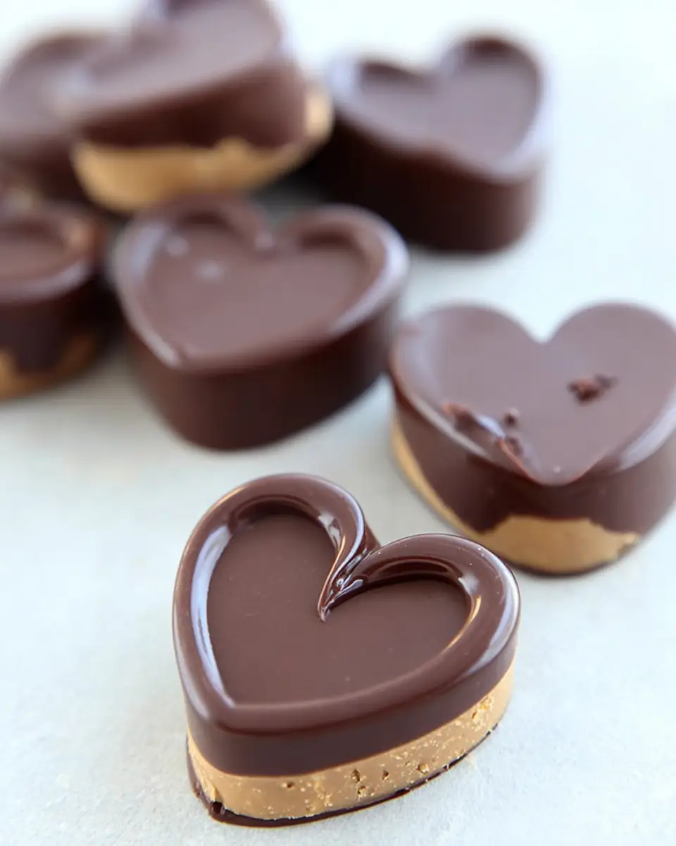 A delicious plate of Peanut Butter Chocolate Hearts (Homemade Reese's)