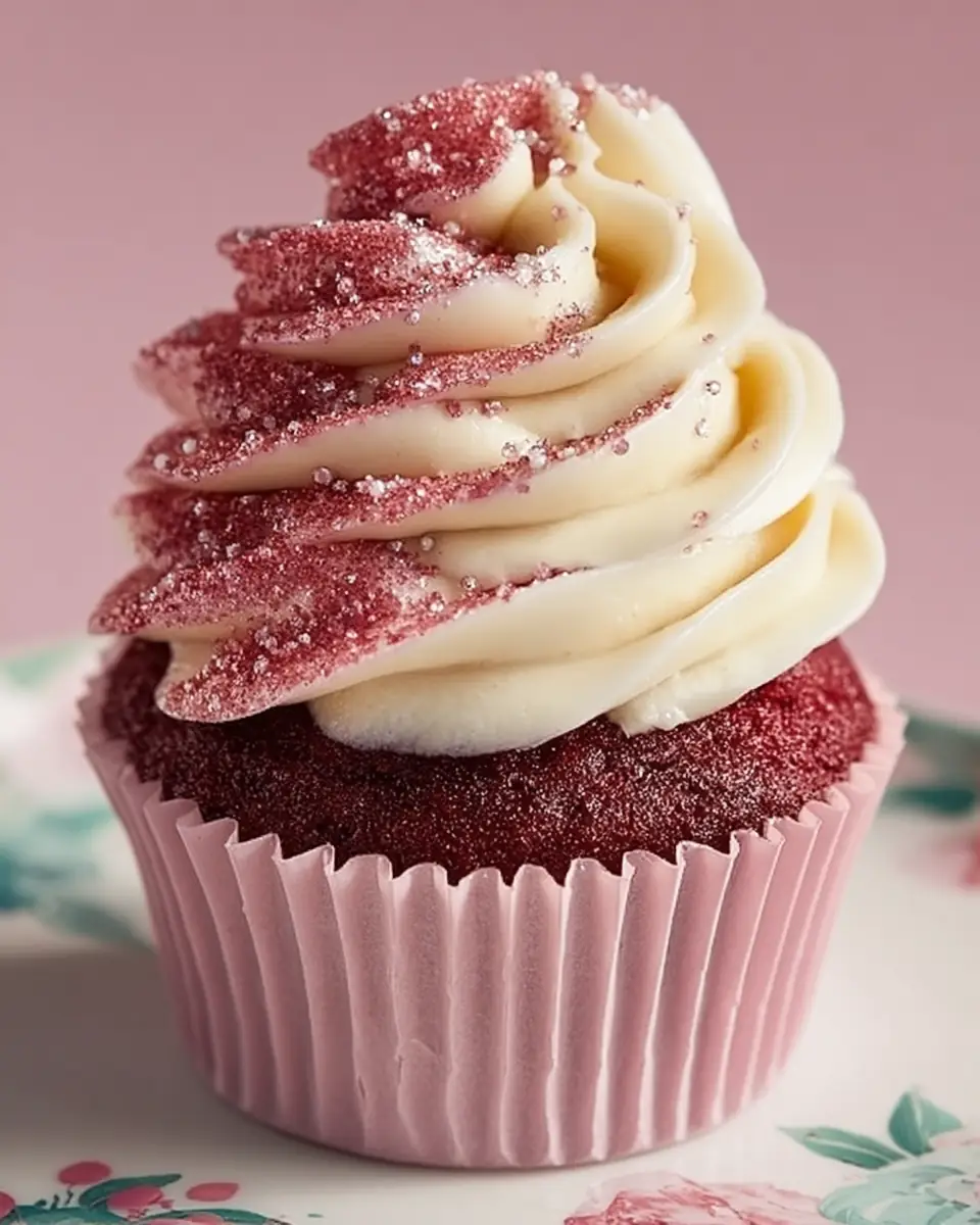 A delicious plate of Pink Velvet Cupcakes with Vanilla Buttercream Frosting