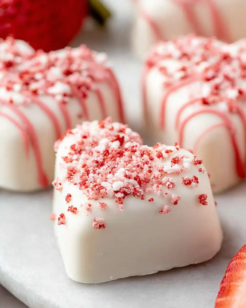 A delicious plate of Strawberries and Cream Truffle Hearts