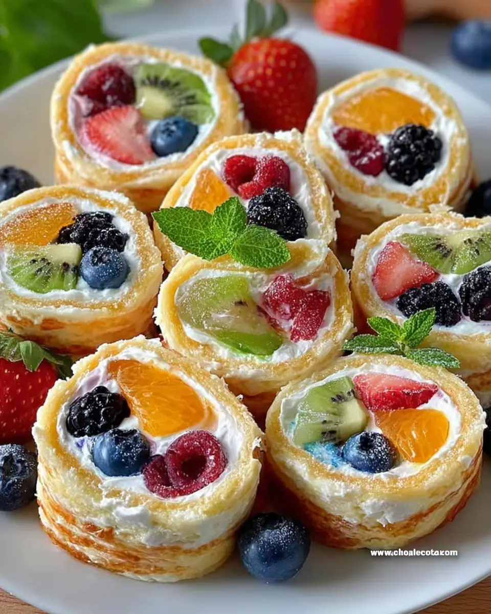 A delicious plate of Cheesecake Fruit Salad Roll Ups