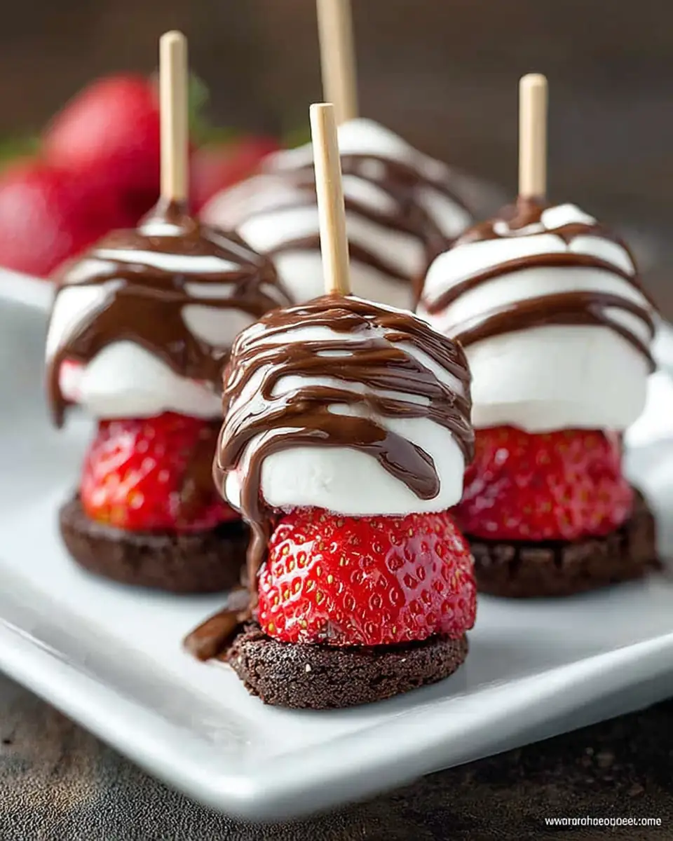 A delicious plate of Chocolate Strawberry Dessert Kabobs