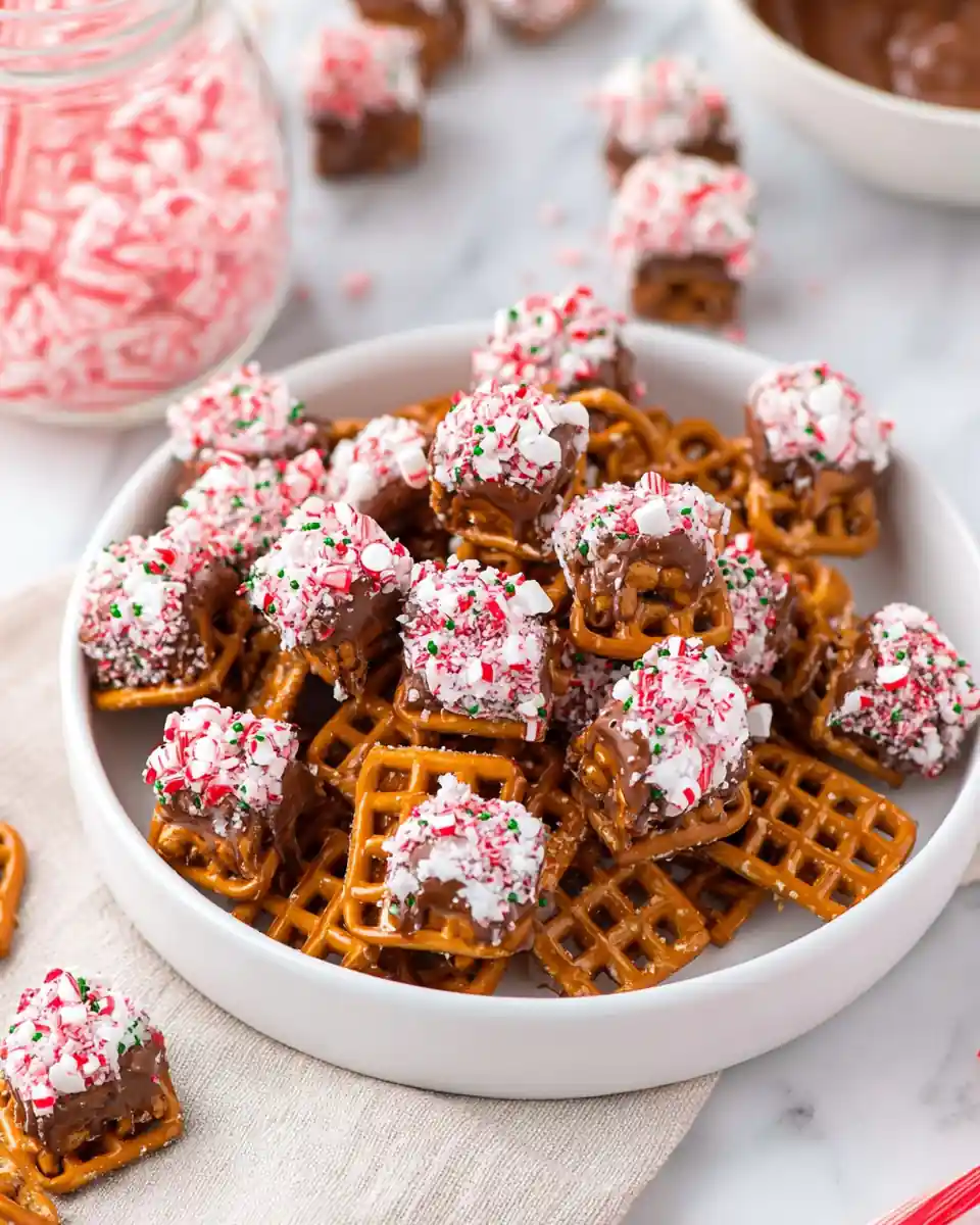 A delicious plate of Christmas Caramel Pretzel Bites