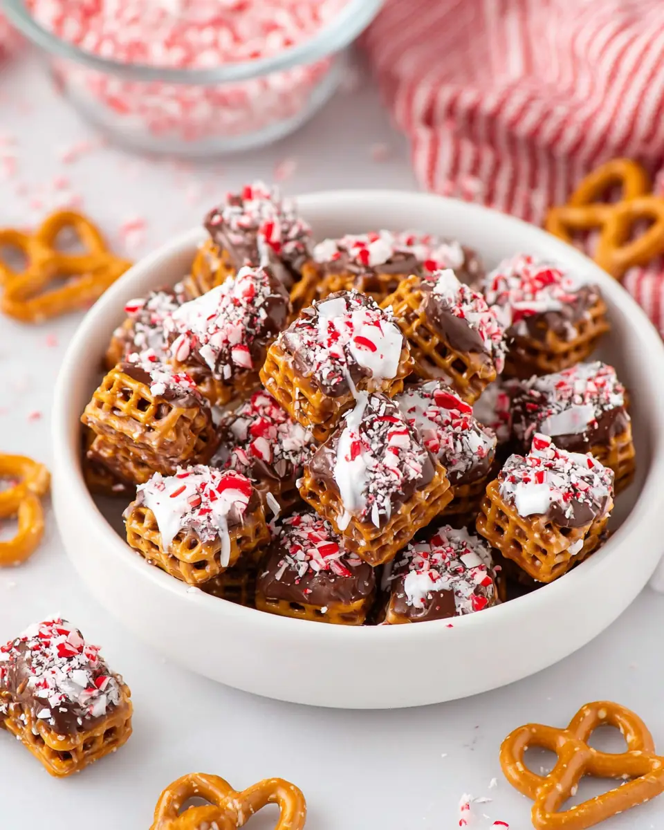 A delicious plate of Christmas Caramel Pretzel Bites