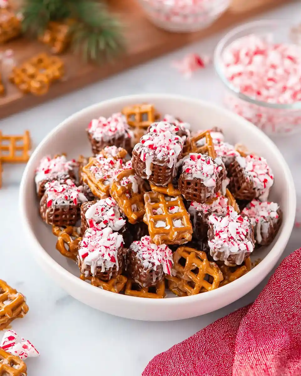 A delicious plate of Christmas Caramel Pretzel Bites