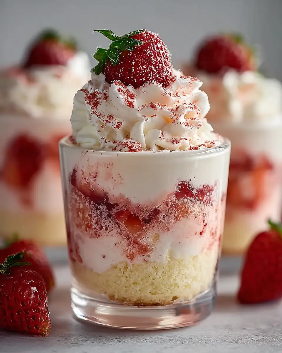 A delicious plate of Delicious Strawberry Shortcake Pudding Cups Recipe to Enjoy!