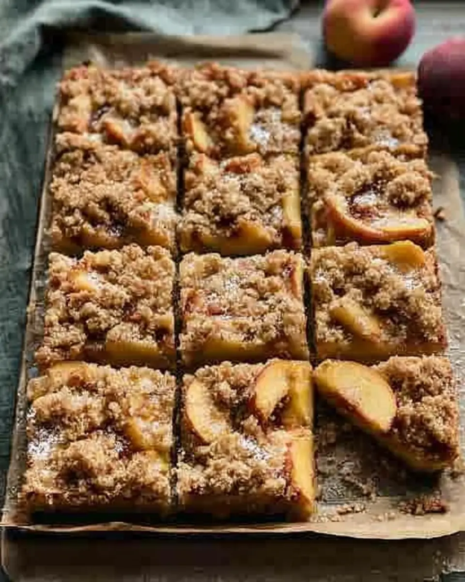A delicious plate of Easy Peach Crumb Bars Recipe – Buttery Homemade Peach Dessert Bars for Summer Baking