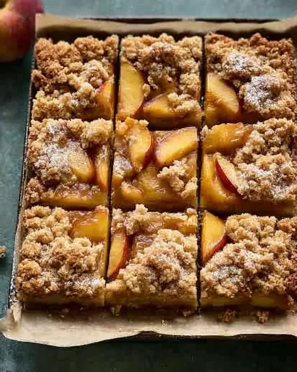 A delicious plate of Easy Peach Crumb Bars Recipe – Buttery Homemade Peach Dessert Bars for Summer Baking