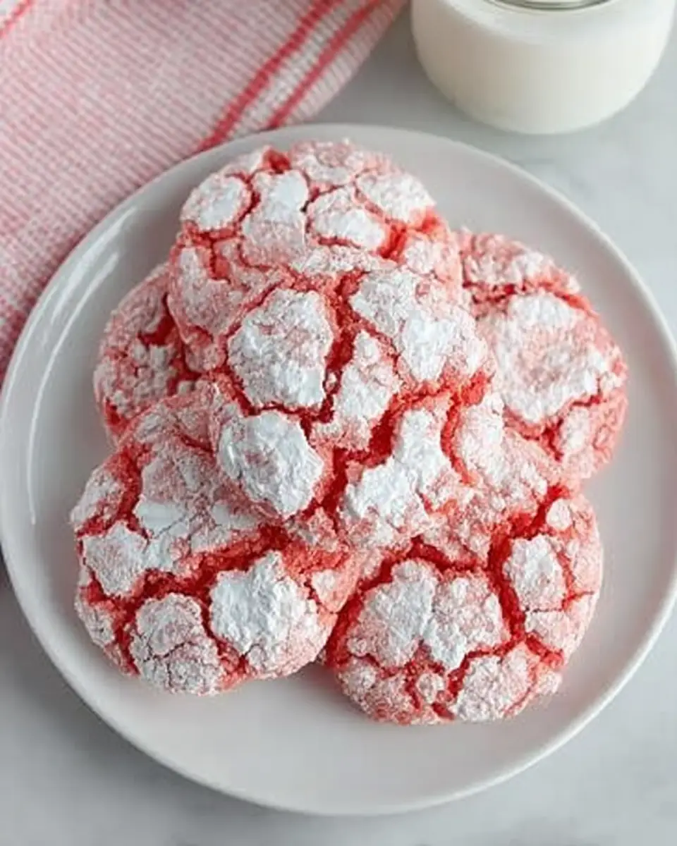A delicious plate of Easy Strawberry Crinkle Cookies with Cake Mix