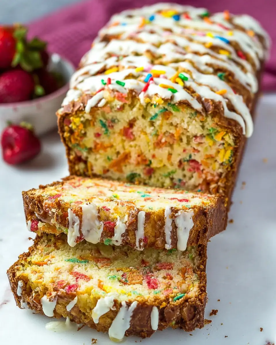A delicious plate of Fruity Pebble Breakfast Bread