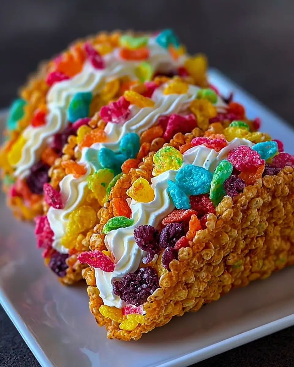 A delicious plate of Fruity Pebbles Cheesecake Tacos