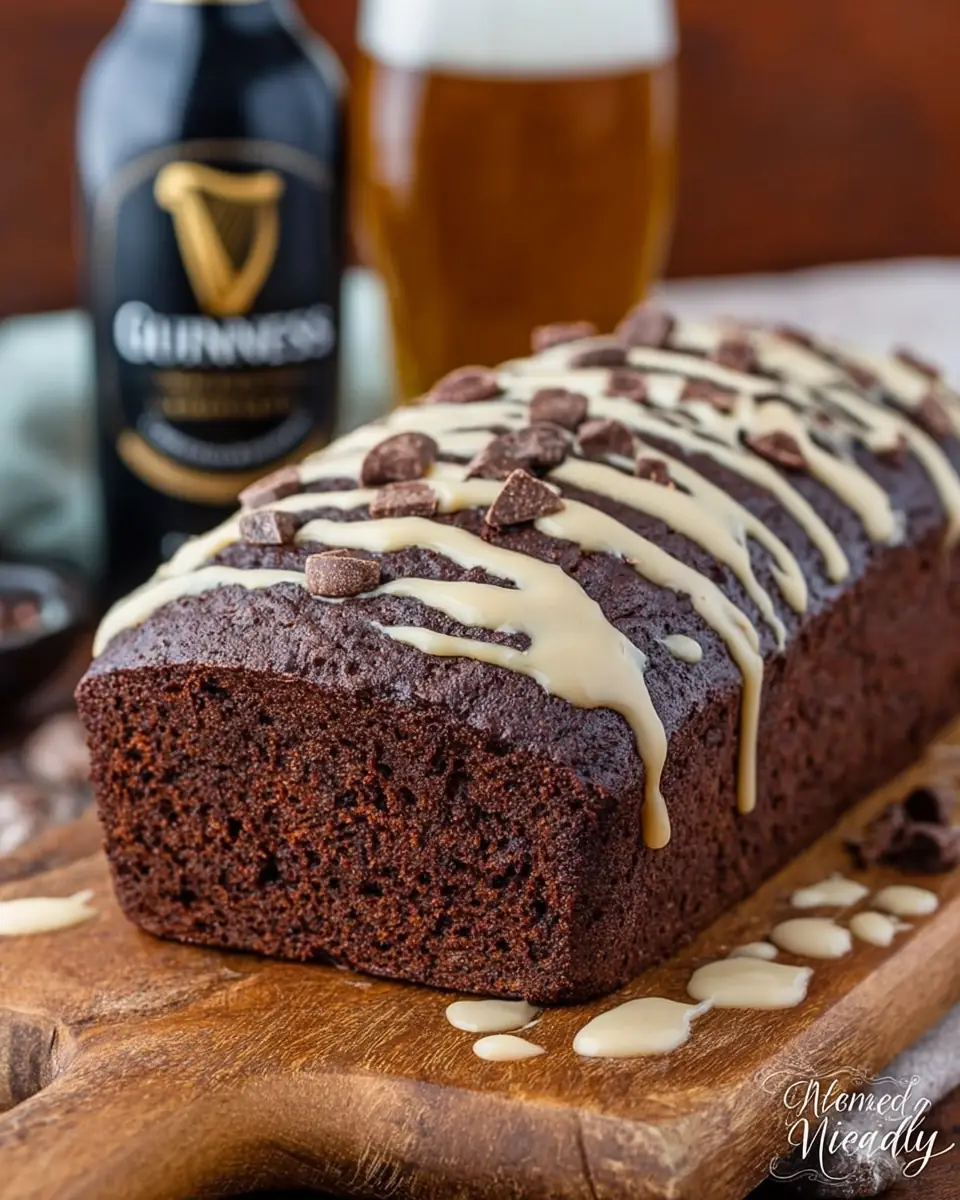 A delicious plate of Guinness Chocolate Bread with Bailey’s Drizzle