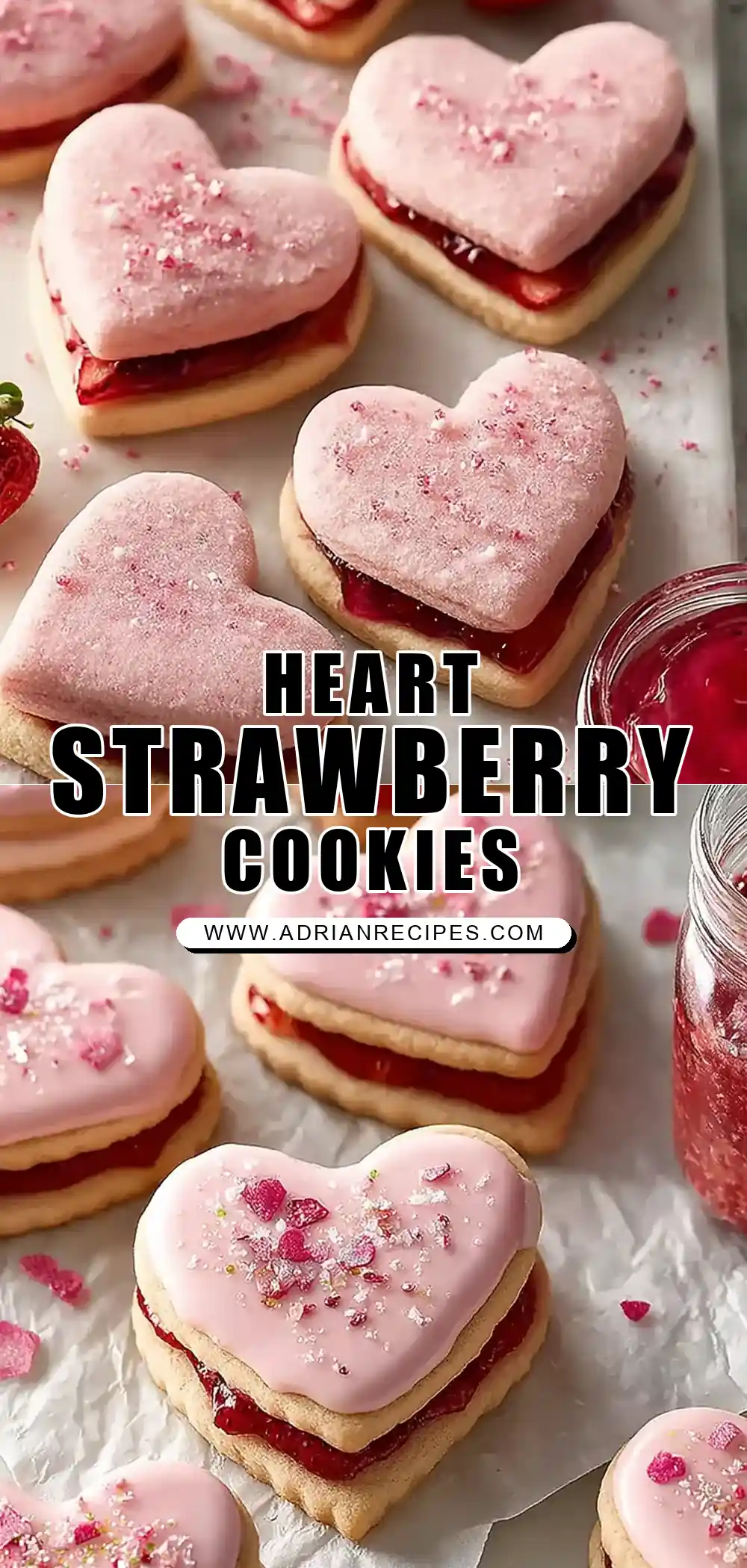 Filled Heart-Shaped Strawberry Shortbread Cookies