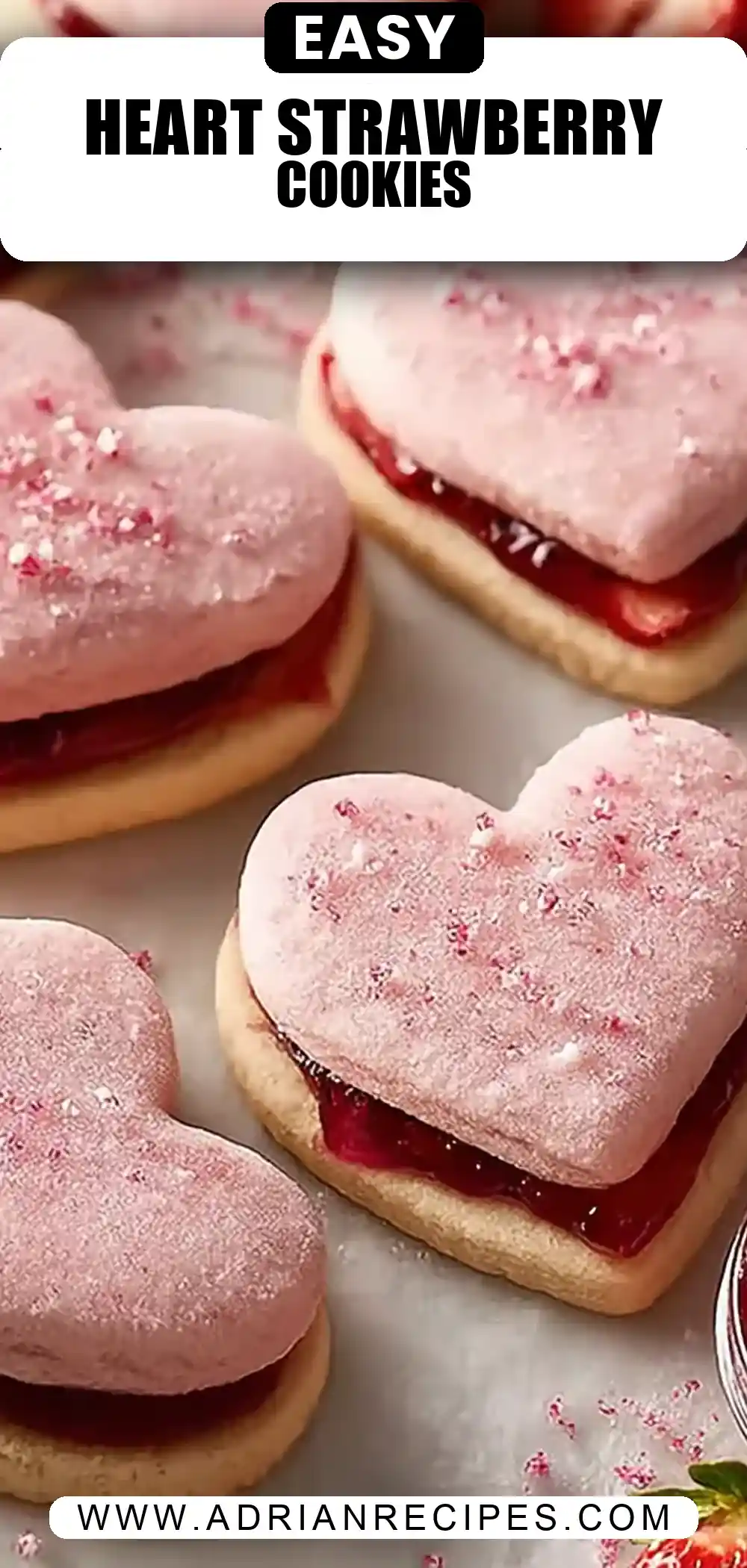 Filled Heart-Shaped Strawberry Shortbread Cookies