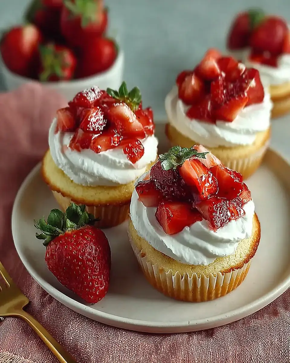 A delicious plate of Homemade Strawberry Shortcake Cupcakes