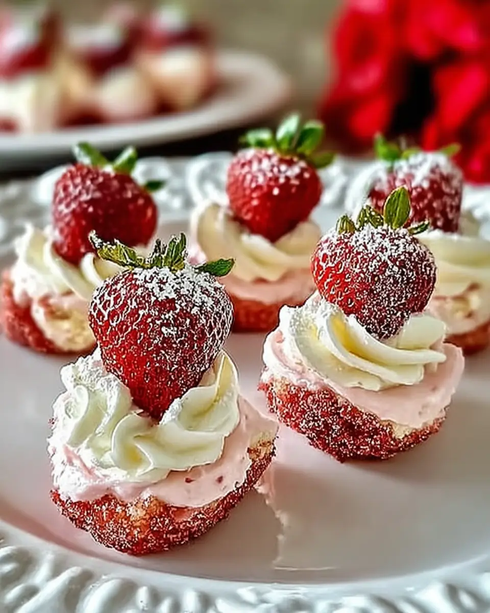 A delicious plate of Irresistible Strawberry Cheesecake Strawberry Bites to Love
