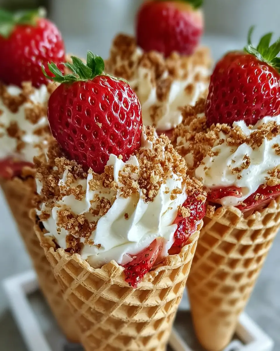 A delicious plate of STRAWBERRY CRUNCH CHEESECAKE CONES